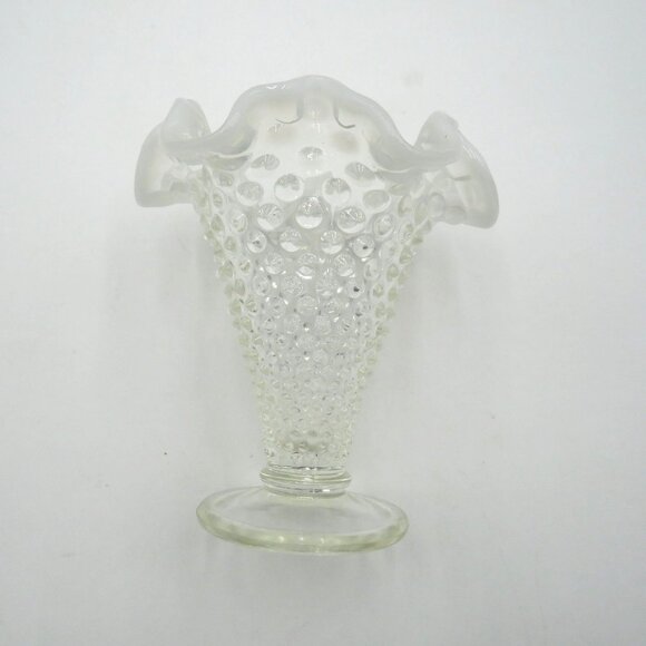 Vintage Fenton 4" Clear Hobnail Glass Miniature Vase Opalescent Ruffled Edge - Picture 4 of 7